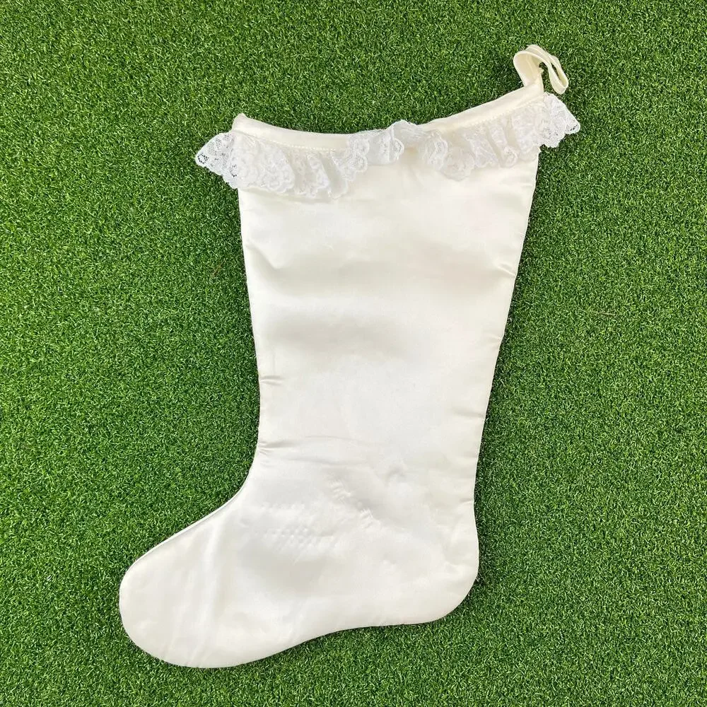 Vintage Morehead Holly Babes Baby's First Christmas White Stocking Lace Trim